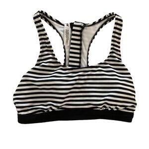 Avia swim top high neck zip racerback  Medium nani/beautiful black white striped
